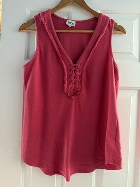 BKE Women's Coral Pink Lace-Up V-Neck Tank